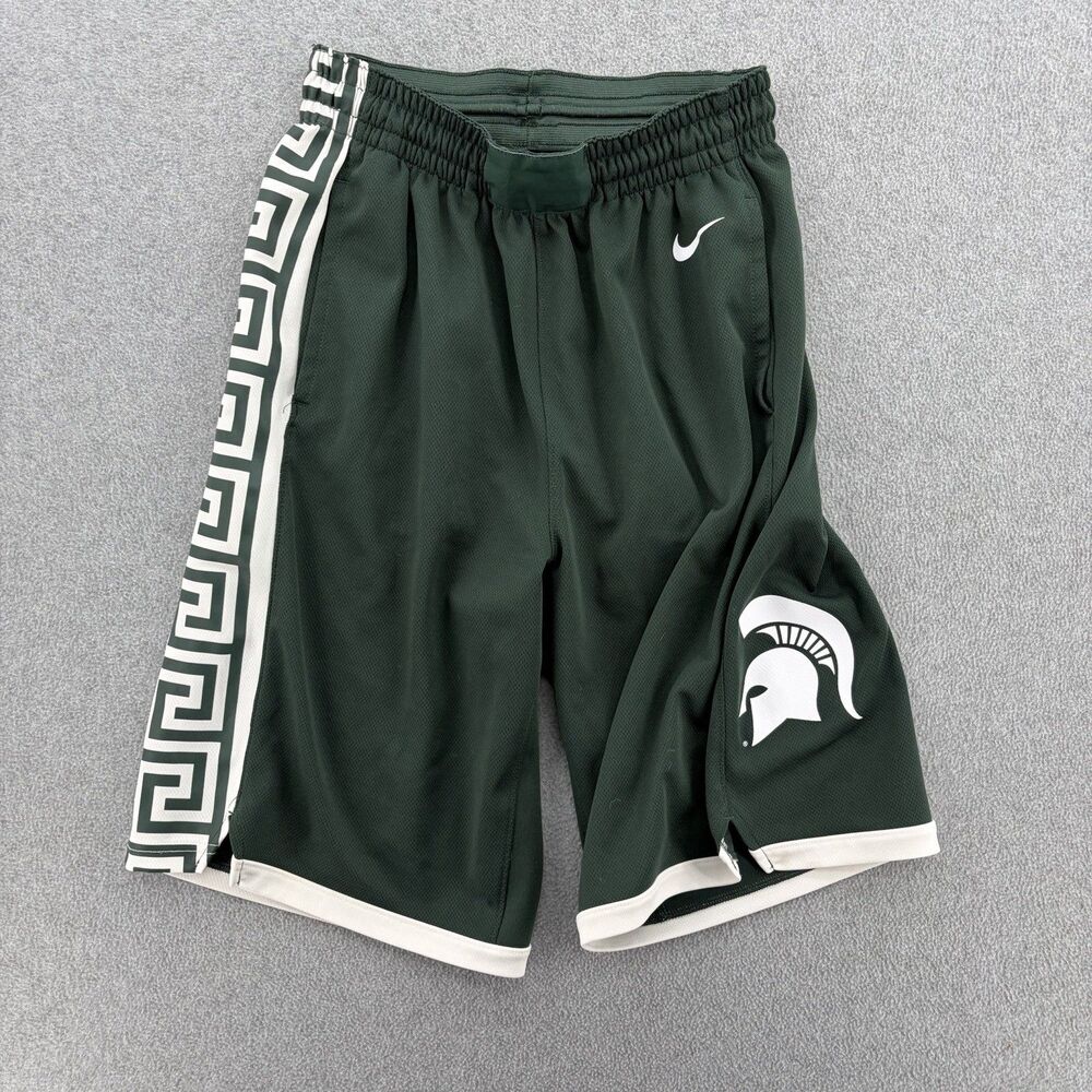 Nike Michigan State Spartans Basketball Shorts Youth XL Green Greek Key MSU
